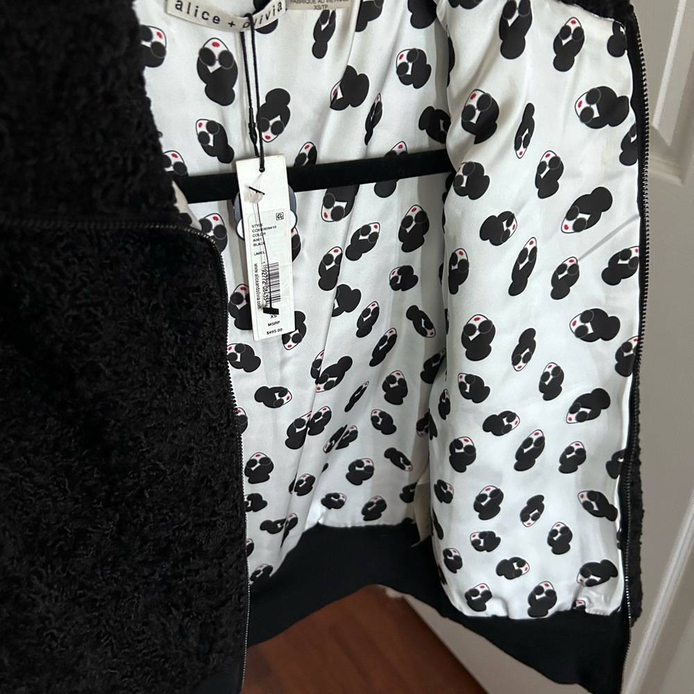 NWT Alice +Olivia Genova StaceFace Print Reversible Faux Fur Bomber Jacket XS - Picture 12 of 17